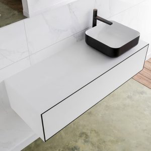 MONDIAZ LAGOM 120 badmeubel solid surface urban 1 lade BINX rechts 1 kraangat