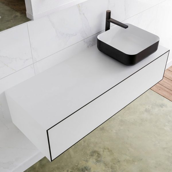 MONDIAZ LAGOM 120 badmeubel solid surface urban 1 lade BINX rechts 1 kraangat