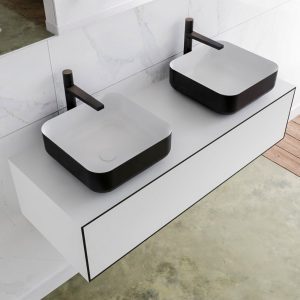 MONDIAZ LAGOM 120 badmeubel solid surface urban 1 lade BINX dubbel 2 kraangaten