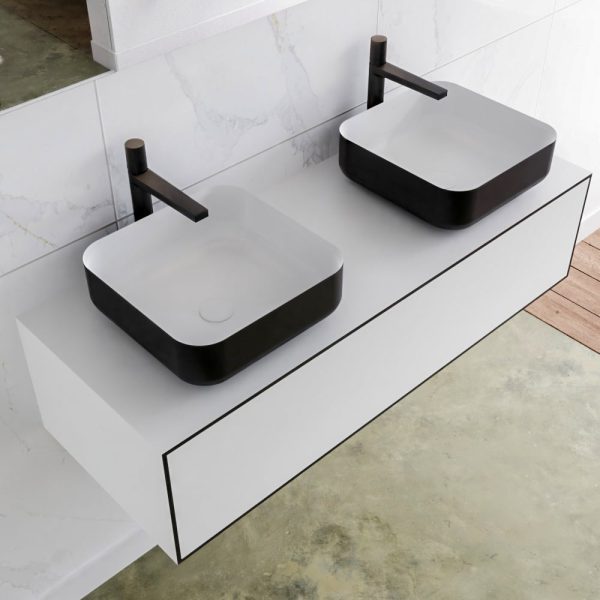 MONDIAZ LAGOM 120 badmeubel solid surface urban 1 lade BINX dubbel 2 kraangaten