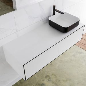 MONDIAZ LAGOM 120 badmeubel solid surface urban 2 lades BINX rechts 1 kraangat