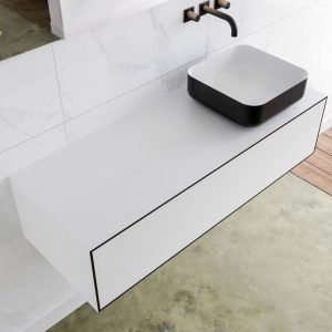 MONDIAZ LAGOM 120 badmeubel solid surface urban 1 lade BINX rechts 0 kraangaten