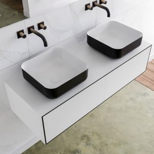 MONDIAZ LAGOM 120 badmeubel solid surface urban 2 lades BINX dubbel 0 kraangaten
