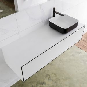 MONDIAZ LAGOM 130 badmeubel solid surface urban 1 lades BINX rechts 1 kraangat