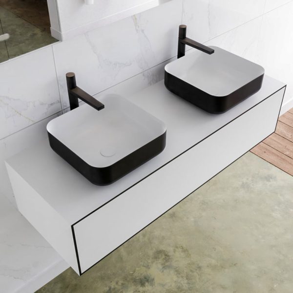 MONDIAZ LAGOM 130 badmeubel solid surface urban 1 lades BINX dubbel 2 kraangaten