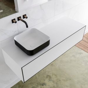 MONDIAZ LAGOM 130 badmeubel solid surface urban 1 lades BINX links 0 kraangaten