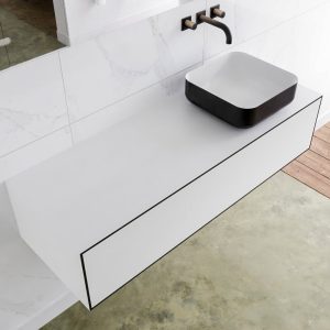 MONDIAZ LAGOM 130 badmeubel solid surface urban 1 lades BINX rechts 0 kraangaten