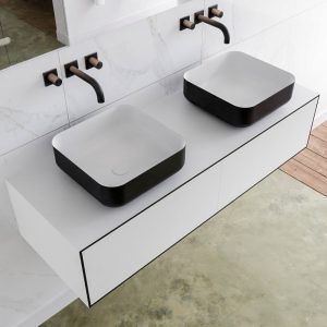MONDIAZ LAGOM 130 badmeubel solid surface urban 2 lades BINX dubbel 0 kraangaten