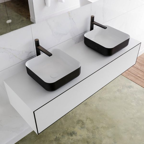 MONDIAZ LAGOM 140 badmeubel solid surface urban 1 lades BINX dubbel 2 kraangaten