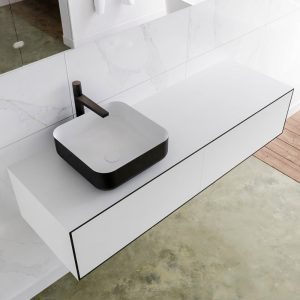 MONDIAZ LAGOM 140 badmeubel solid surface urban 2 lades BINX links 1 kraangat