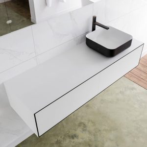 MONDIAZ LAGOM 140 badmeubel solid surface urban 2 lades BINX rechts 1 kraangat