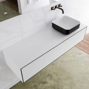 MONDIAZ LAGOM 140 badmeubel solid surface urban 1 lades BINX rechts 0 kraangaten