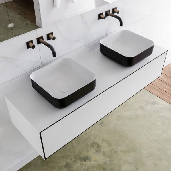 MONDIAZ LAGOM 140 badmeubel solid surface urban 1 lades BINX dubbel 0 kraangaten