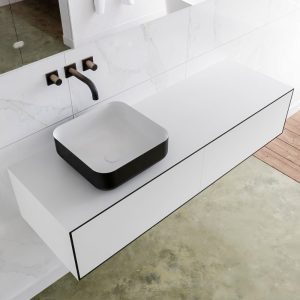 MONDIAZ LAGOM 140 badmeubel solid surface urban 2 lades BINX links 0 kraangaten