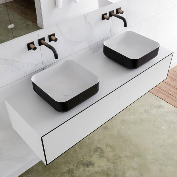 MONDIAZ LAGOM 140 badmeubel solid surface urban 2 lades BINX dubbel 0 kraangaten
