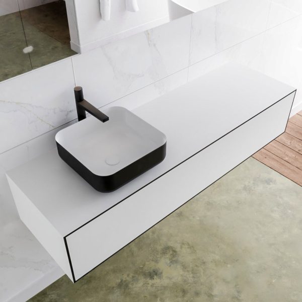 MONDIAZ LAGOM 150 badmeubel solid surface urban 1 lades BINX links 1 kraangat