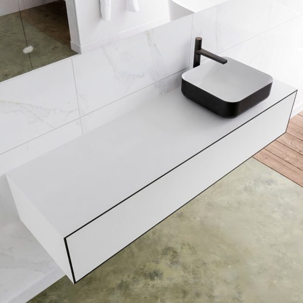 MONDIAZ LAGOM 150 badmeubel solid surface urban 1 lades BINX rechts 1 kraangat