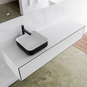 MONDIAZ LAGOM 150 badmeubel solid surface urban 2 lades BINX links 1 kraangat