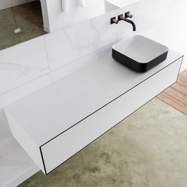 MONDIAZ LAGOM 150 badmeubel solid surface urban 1 lades BINX rechts 0 kraangaten