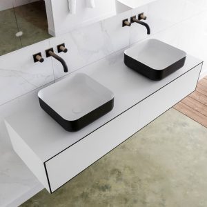 MONDIAZ LAGOM 150 badmeubel solid surface urban 2 lades BINX dubbel 0 kraangaten