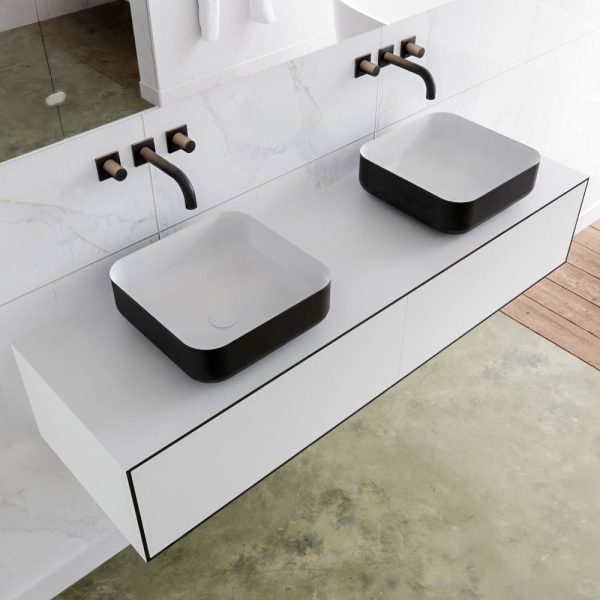 MONDIAZ LAGOM 150 badmeubel solid surface urban 2 lades BINX dubbel 0 kraangaten