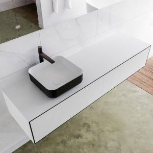 MONDIAZ LAGOM 160 badmeubel solid surface urban 2 lades BINX links 1 kraangat