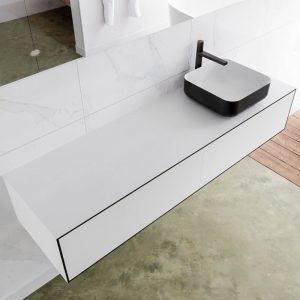 MONDIAZ LAGOM 160 badmeubel solid surface urban 2 lades BINX rechts 1 kraangat
