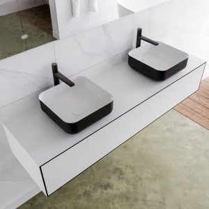 MONDIAZ LAGOM 160 badmeubel solid surface urban 2 lades BINX dubbel 2 kraangaten