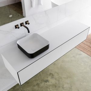 MONDIAZ LAGOM 160 badmeubel solid surface urban 2 lades BINX links 0 kraangaten