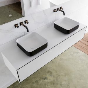 MONDIAZ LAGOM 160 badmeubel solid surface urban 2 lades BINX dubbel 0 kraangaten