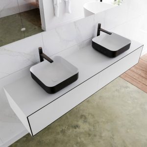 MONDIAZ LAGOM 170 badmeubel solid surface urban 2 lades BINX dubbel 2 kraangaten
