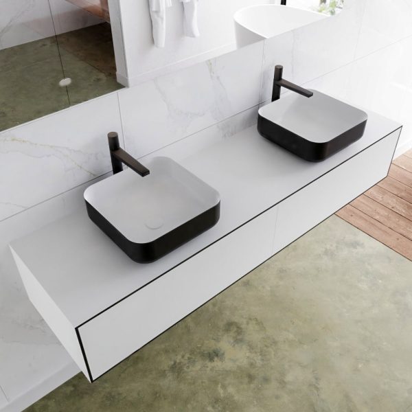 MONDIAZ LAGOM 170 badmeubel solid surface urban 2 lades BINX dubbel 2 kraangaten