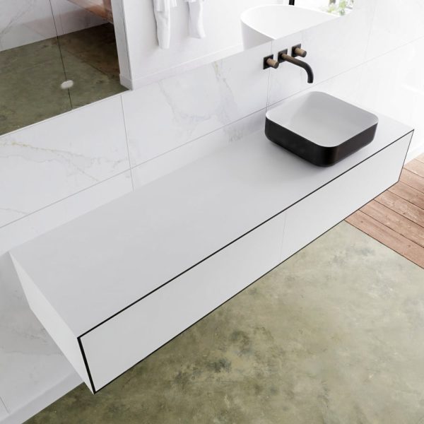 MONDIAZ LAGOM 170 badmeubel solid surface urban 2 lades BINX rechts 0 kraangaten