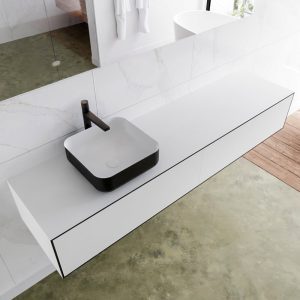 MONDIAZ LAGOM 180 badmeubel solid surface urban 2 lades BINX links 1 kraangat