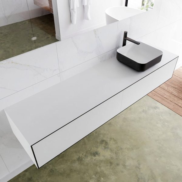 MONDIAZ LAGOM 180 badmeubel solid surface urban 2 lades BINX rechts 1 kraangat