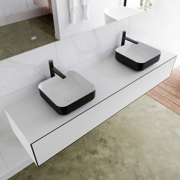 MONDIAZ LAGOM 180 badmeubel solid surface urban 2 lades BINX dubbel 2 kraangaten