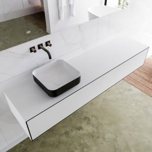MONDIAZ LAGOM 180 badmeubel solid surface urban 2 lades BINX links 0 kraangaten