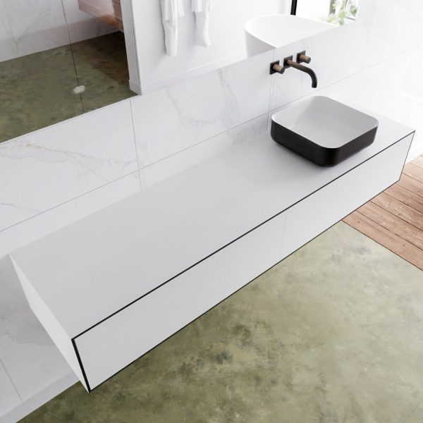 MONDIAZ LAGOM 180 badmeubel solid surface urban 2 lades BINX rechts 0 kraangaten