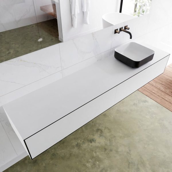 MONDIAZ LAGOM 200 badmeubel solid surface urban 2 lades BINX rechts 0 kraangaten