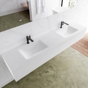 MONDIAZ LAGOM 200 badmeubel solid surface talc 2 lades CLOUD dubbel 2 kraangaten