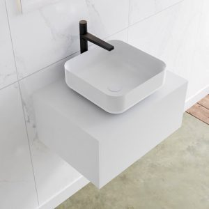 MONDIAZ LAGOM 60 badmeubel solid surface talc 1 lades BINX midden 1 kraangat