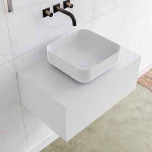 MONDIAZ LAGOM 70 badmeubel solid surface talc 1 lades BINX midden 0 kraangaten