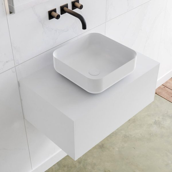 MONDIAZ LAGOM 70 badmeubel solid surface talc 1 lades BINX midden 0 kraangaten
