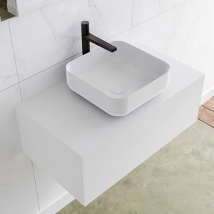 MONDIAZ LAGOM 80 badmeubel solid surface talc 1 lades BINX midden 1 kraangat