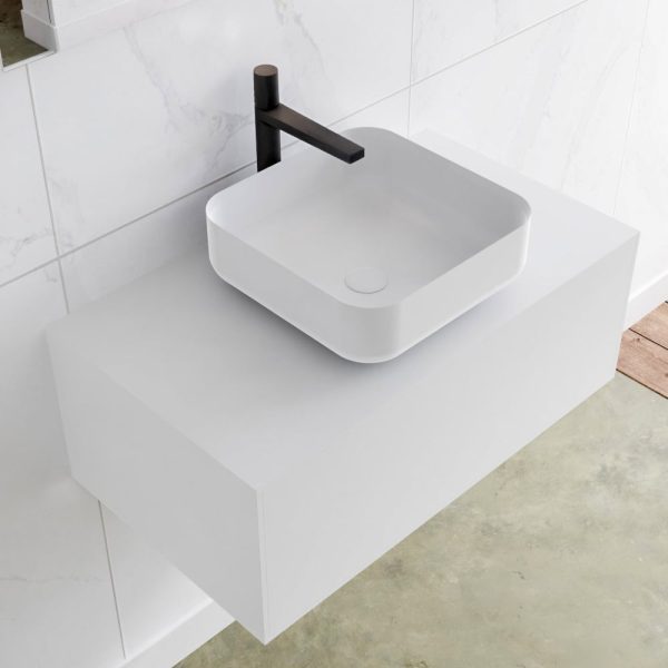 MONDIAZ LAGOM 80 badmeubel solid surface talc 1 lades BINX midden 1 kraangat