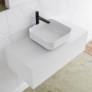 MONDIAZ LAGOM 90 badmeubel solid surface talc 1 lades BINX midden 1 kraangat