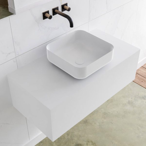 MONDIAZ LAGOM 90 badmeubel solid surface talc 1 lades BINX midden 0 kraangaten