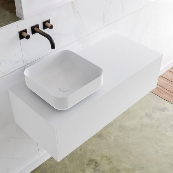 MONDIAZ LAGOM 100 badmeubel solid surface talc 1 lades BINX links 0 kraangaten