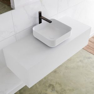 MONDIAZ LAGOM 110 badmeubel solid surface talc 1 lades BINX midden 1 kraangat