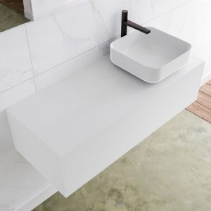 MONDIAZ LAGOM 110 badmeubel solid surface talc 1 lades BINX rechts 1 kraangat